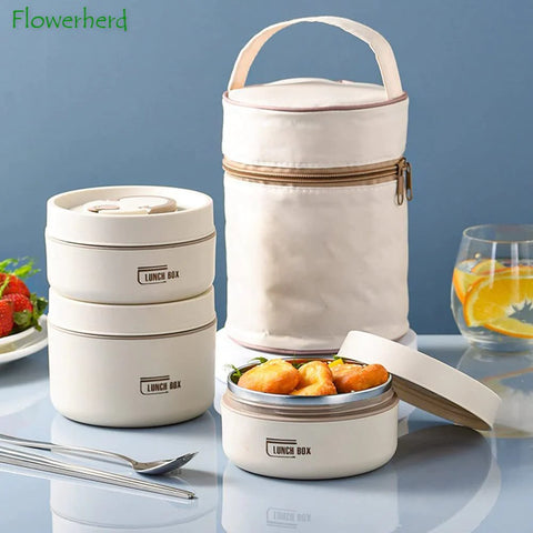 Portable Insulated Lunch Container Set - Stainless Steel Bento Box