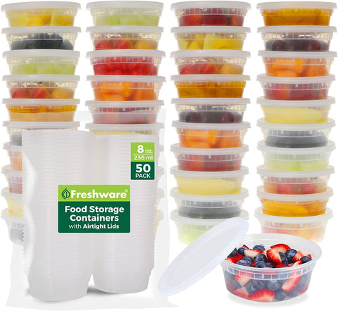 Freshware Delight: 50-Pack 8 Oz Plastic Deli Containers with Lid