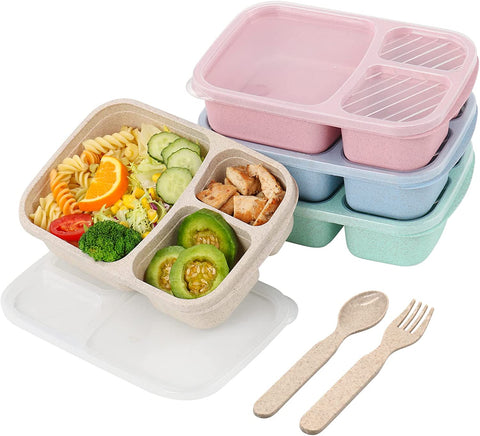 LunchMate Essentials: 4-Pack Bento Lunch Box with 3 Compartments