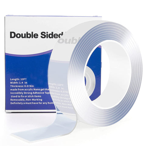 Double Sided Tape Heavy Duty, Multipurpose Removable Mounting Tape Adhesive Strips, Strong Sticky Wall Tape Poster Carpet Tape (1.4In Wx12Ft L, 2Mm Thick)