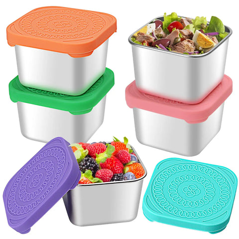 Leakproof Stainless Steel Snack Containers - 6oz with Silicone Lids