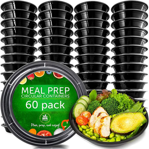 Food Storage Containers - Disposable Meal Prep Containers - Plastic Food Containers with Lids - 60 Packs, 24 Ounces