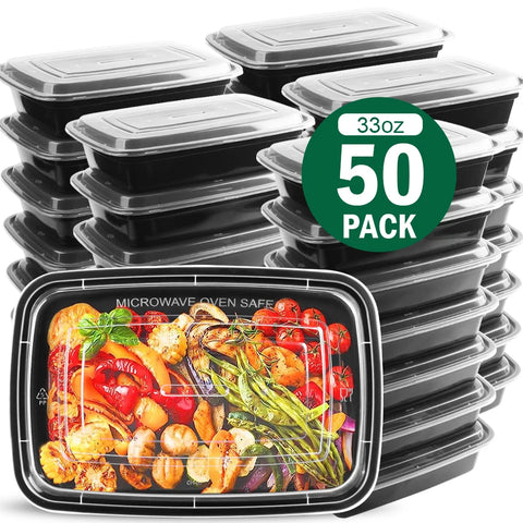 Meal Prep Containers, Plastic Food Storage Containers with Lids, 32oz Meal Prep Container, To-Go Containers Disposable, BPA Free, 50 Packs