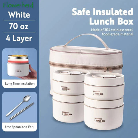 Portable Insulated Lunch Container Set - Stainless Steel Bento Box