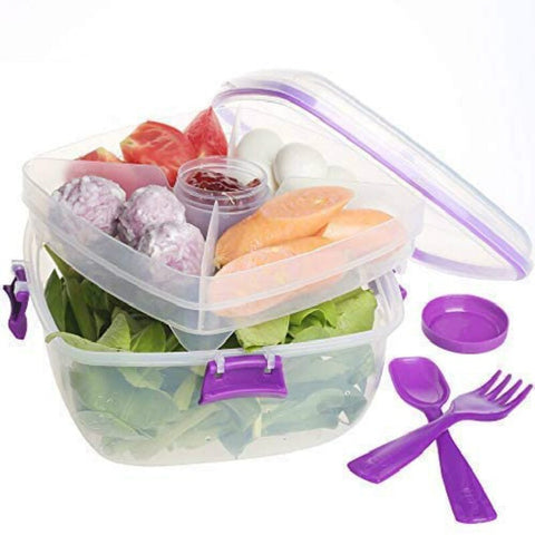 Portable Salad Container with Dressing Bowl - Microwave Safe