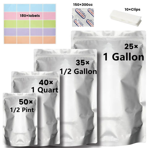 OxyGuard 150-Pack: Large Mylar Bags for Food Storage with Oxygen Absorbers