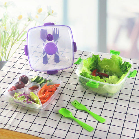 Portable Salad Container with Dressing Bowl - Microwave Safe